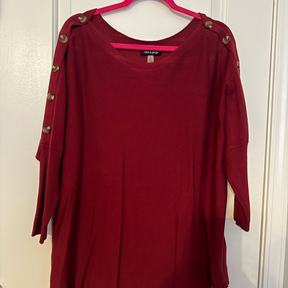 Cable & Gauge Red Button-Shoulder Sweater